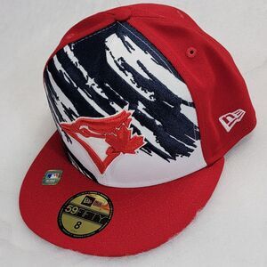New Era 59Fifty Cap Sz 8 MLB Toronto Blue Jays Red July 4th On Field Fitted Hat